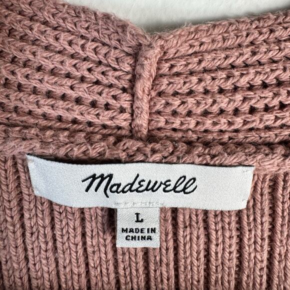 MADEWELL Open Front Cardigan Sweater Pink Rose Dust LARGE 100%Cotton Cozy Knit - Picture 6 of 8
